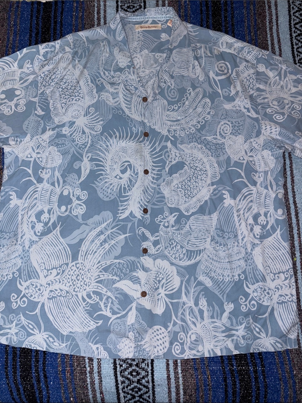 Tommy Bahama Silk Koi Pattern Short Sleeve Button Down Hawaiian Shirt